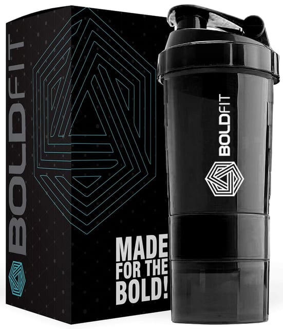 Boldfit Spider Shaker 2 Compartment Plastic-BPA Free Black 500ml