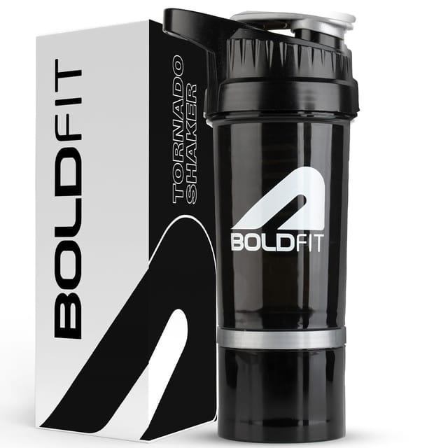 Boldfit Tornado Shaker 1 Compartment Black 500ml