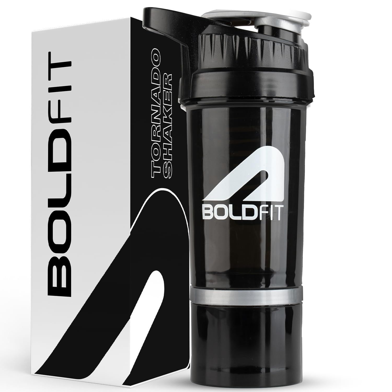 Boldfit Tornado Shaker 1 Compartment Black 500ml