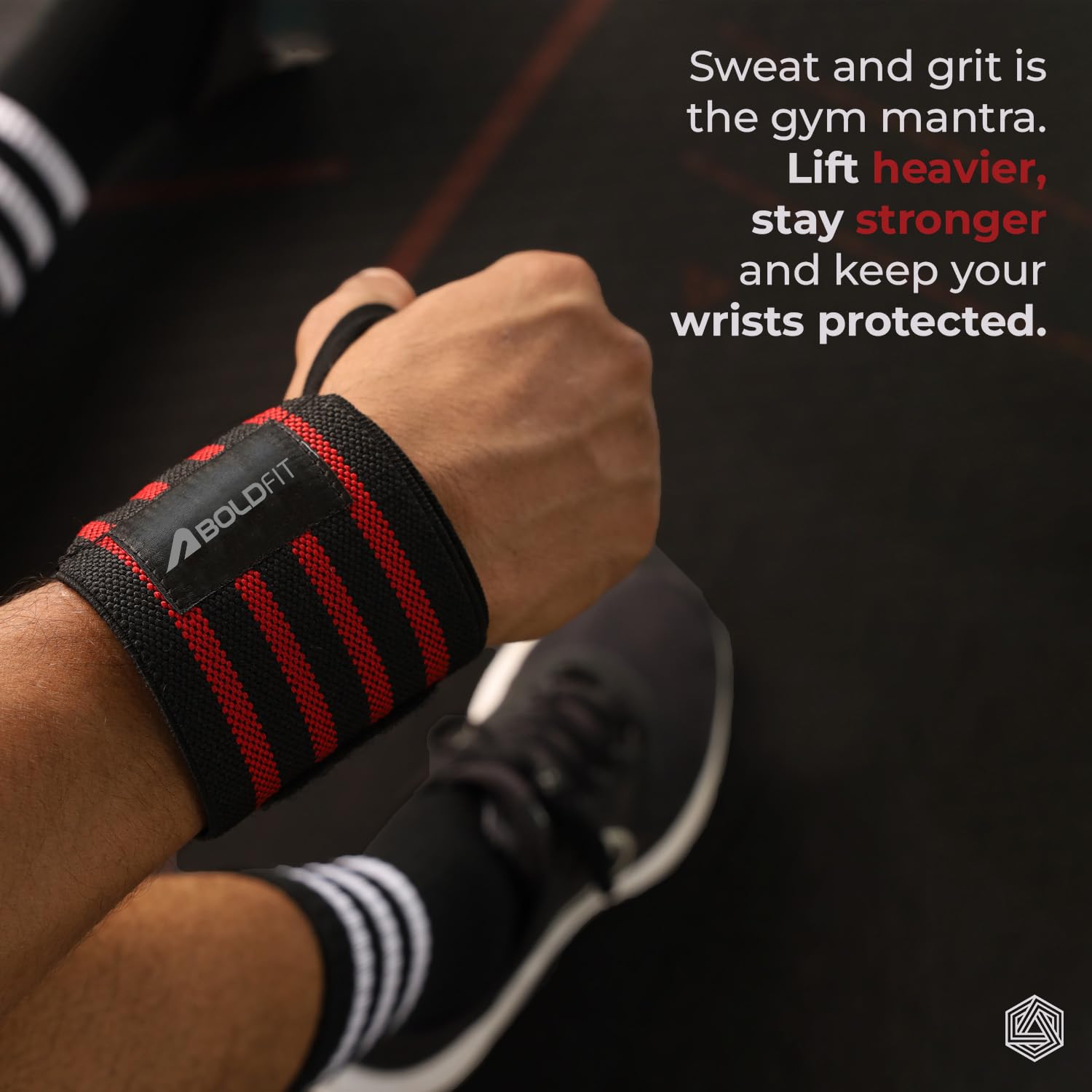 Boldfit Wrist Wrap 4 Stripes Nylon Elastic Red Black Free size Adult