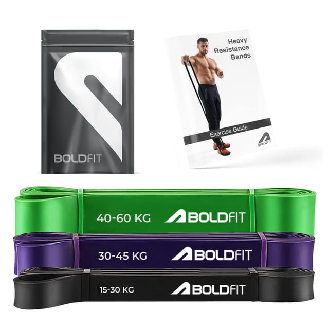 Boldfit Resistance Band Natural Rubber Black, Purple, Green Set of 3 Adult
