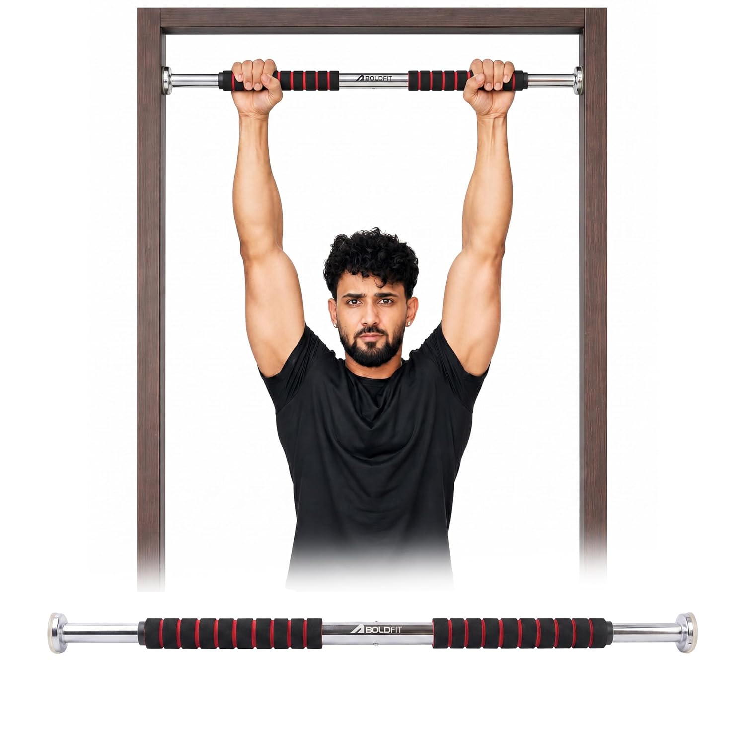 Boldfit Pull up Bar Classic Carbon Steel Black 62-100cm Adult