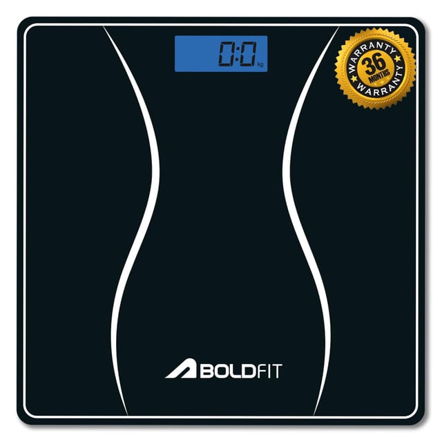 Boldfit Weighing Scale Magnum Tempered Glass Black 180Kg Capacity Adult